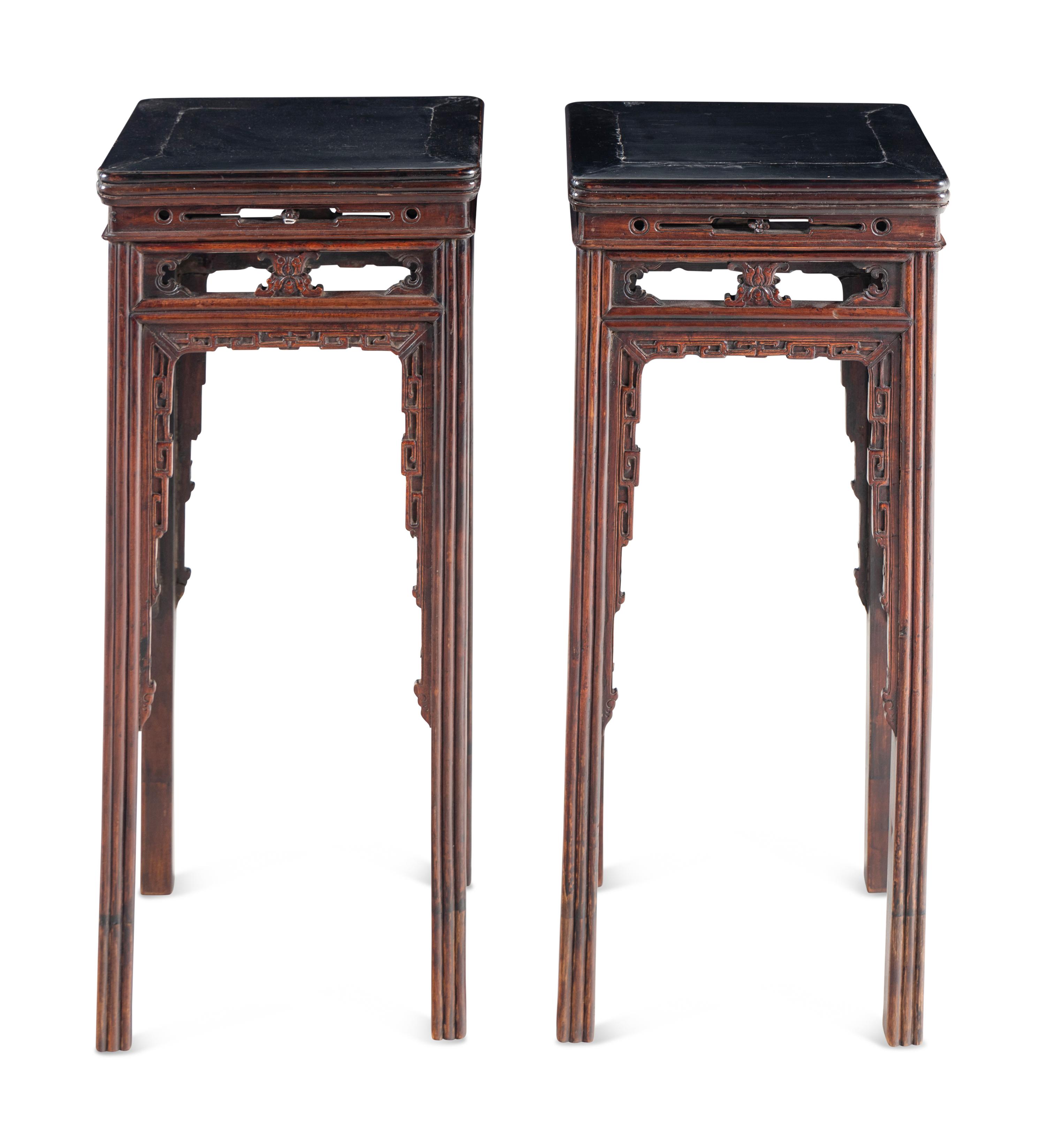 A Pair of Chinese Hardwood Pedestal Tables