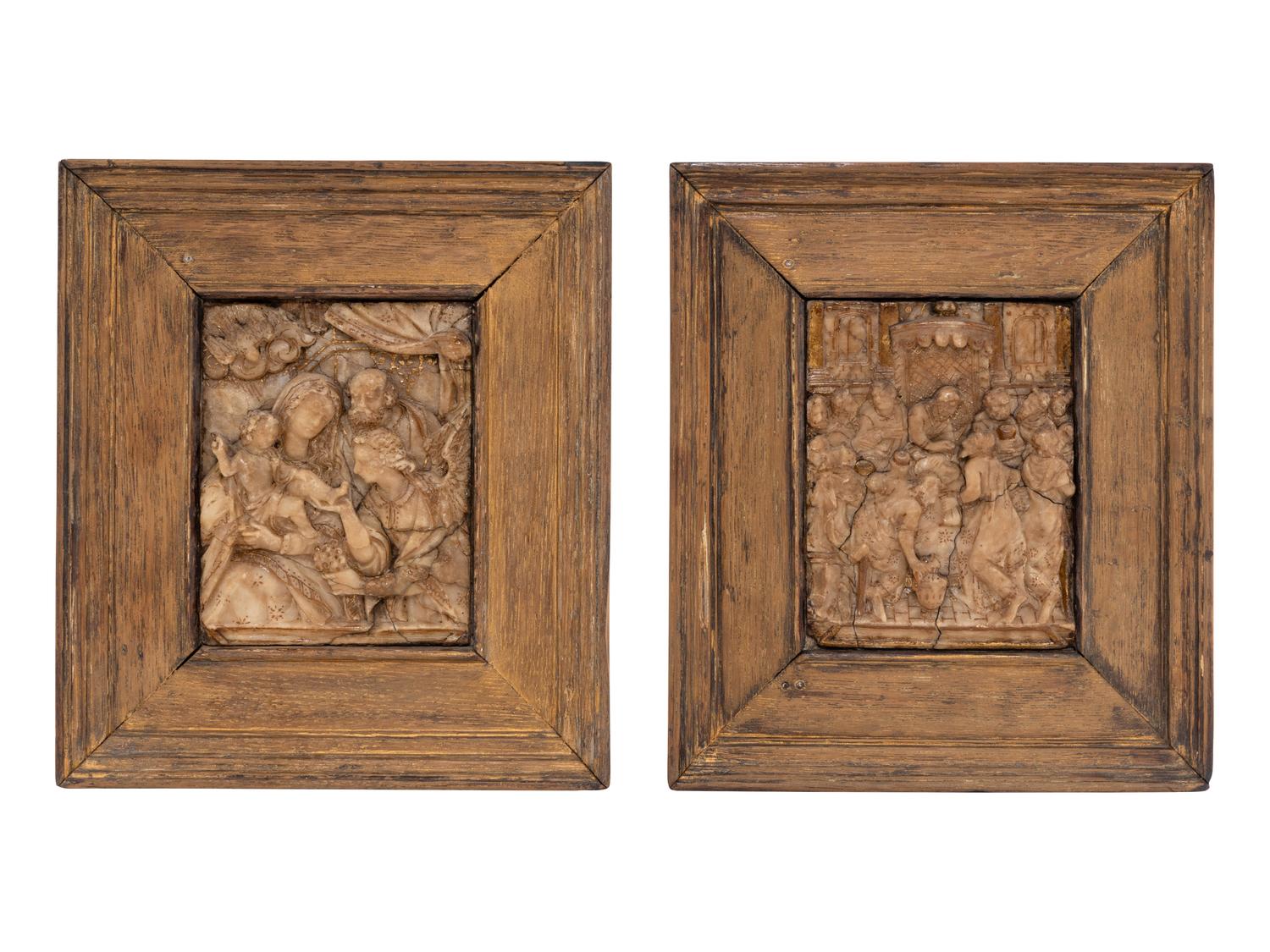 Two South Netherlandish Gilt Decorated Carved Alabaster Relief Plaques