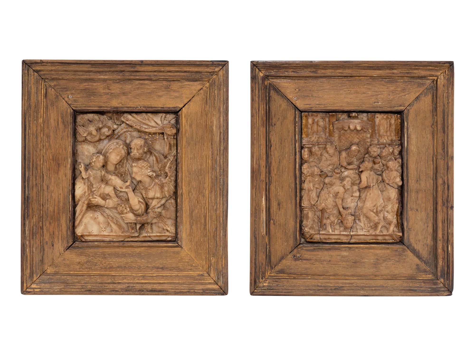 Two South Netherlandish Gilt Decorated Carved Alabaster Relief Plaques