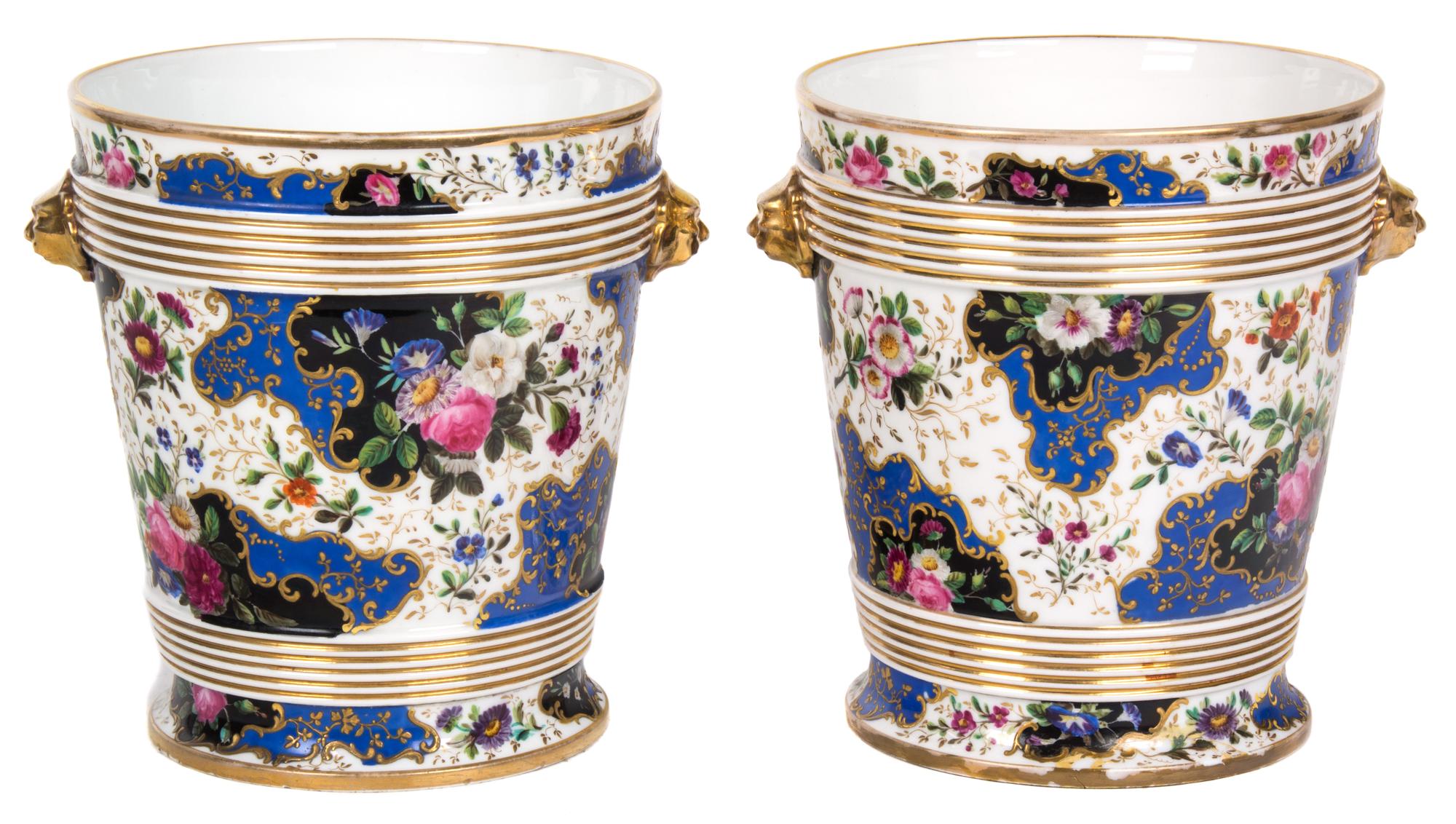 A Pair of English Porcelain Coolers Height 7 1/2 x diameter 6 1/2 inches.