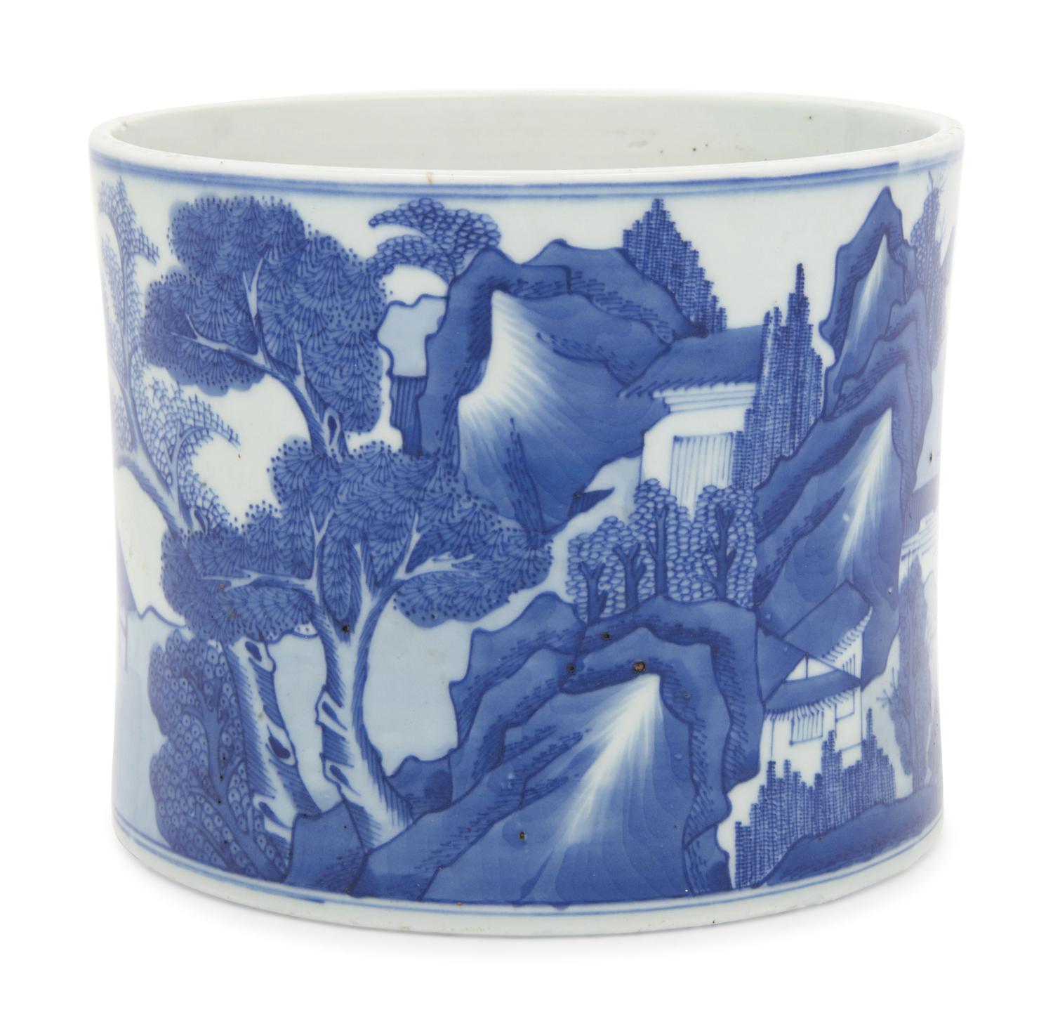 Two Chinese Blue and White Porcelain Brushpots, Bitong