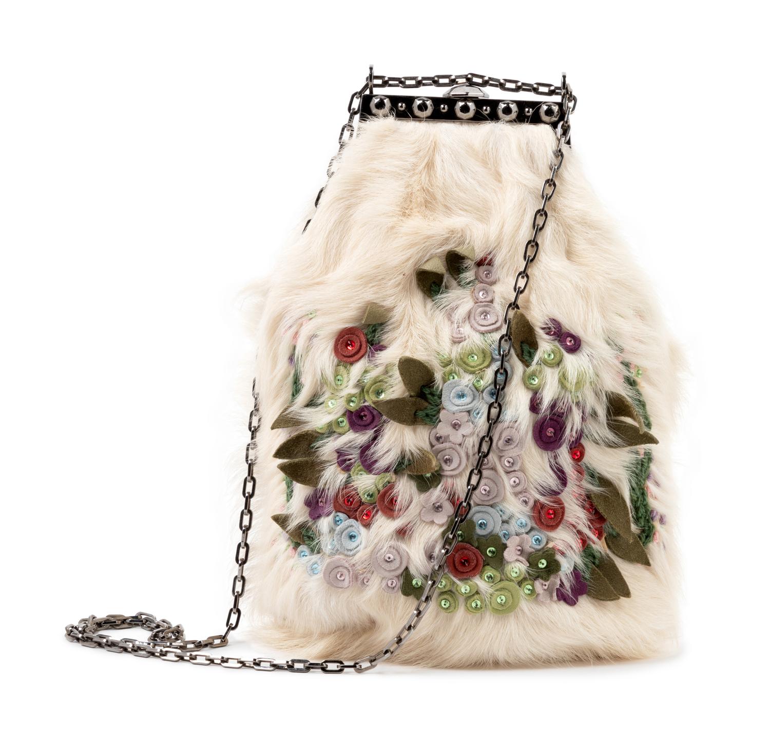 Antique fur embroidered bag