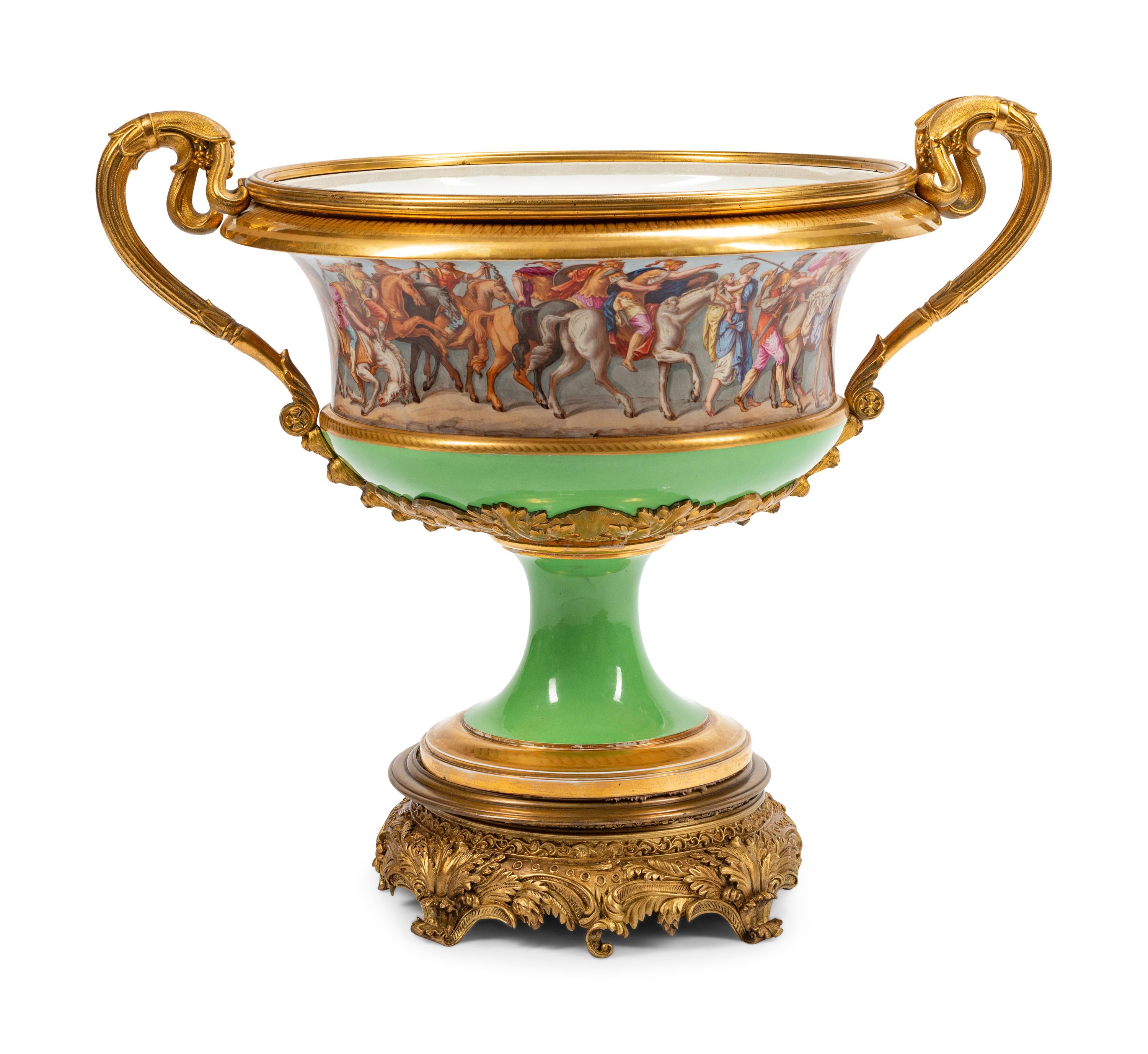 A Large Continental Gilt Bronze Mounted Porcelain Centerpiece Bowl