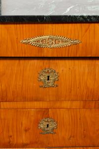 A Pair of Baltic Neoclassical Gilt Bronze Mounted Fruitwood Marble-Top Commodes