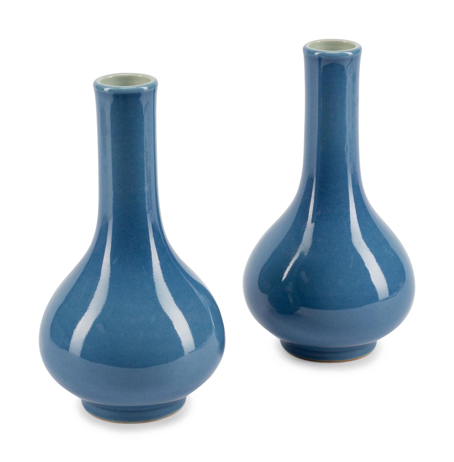 A Pair of Chinese Export Bleu Celeste Porcelain Vases
