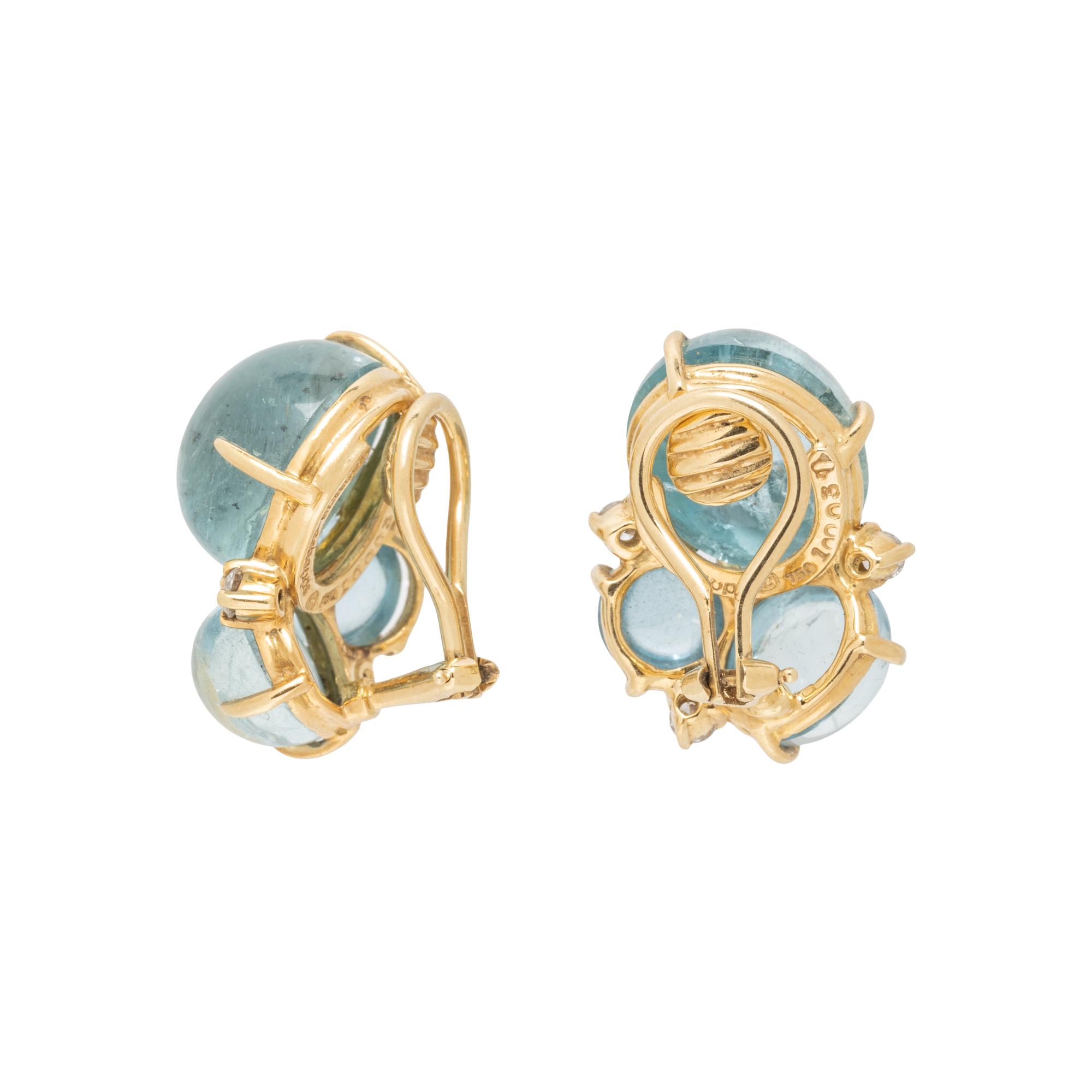 SEAMAN SCHEPPS, AQUAMARINE AND DIAMOND CLIP EARRINGS