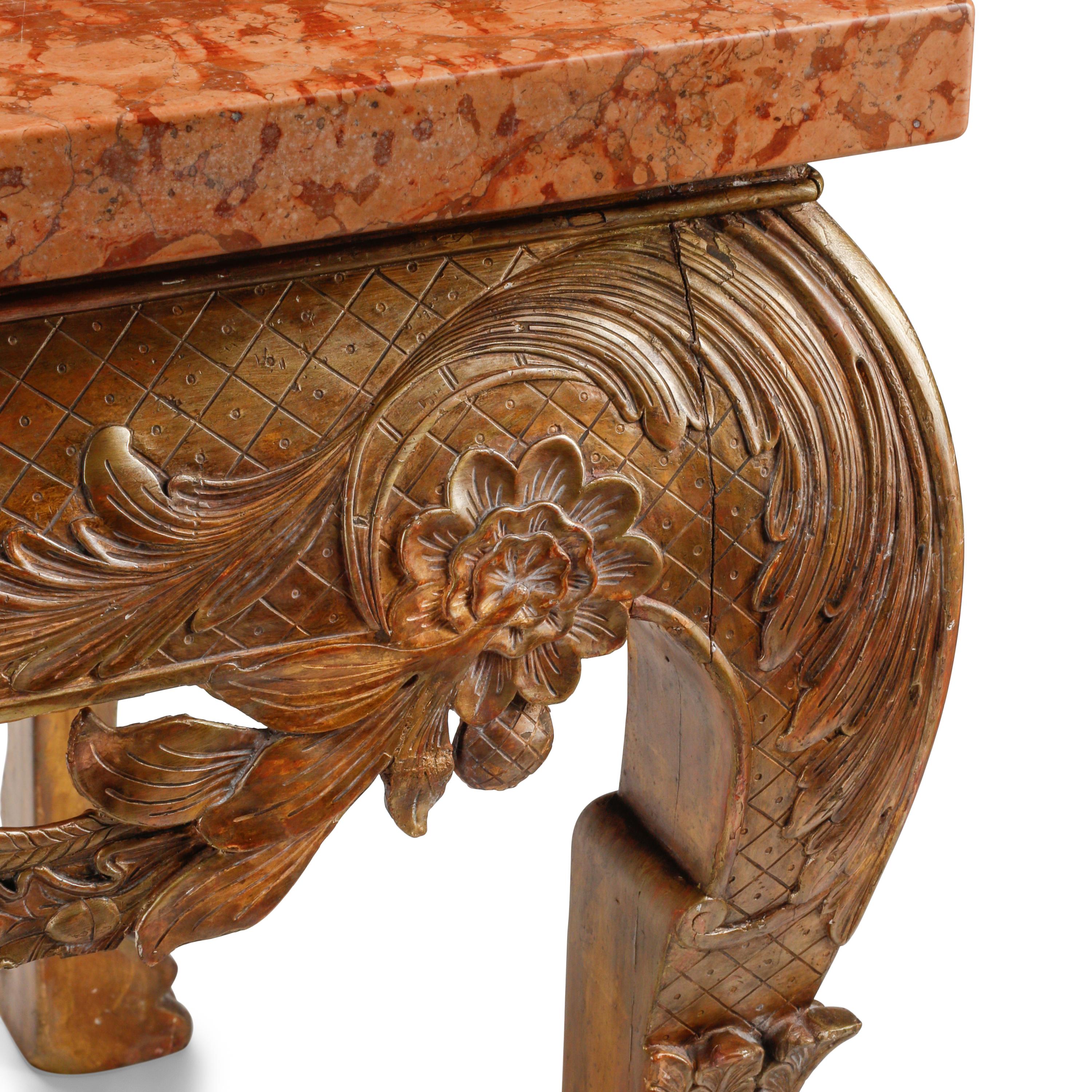 An English Giltwood Marble-Top Console Table