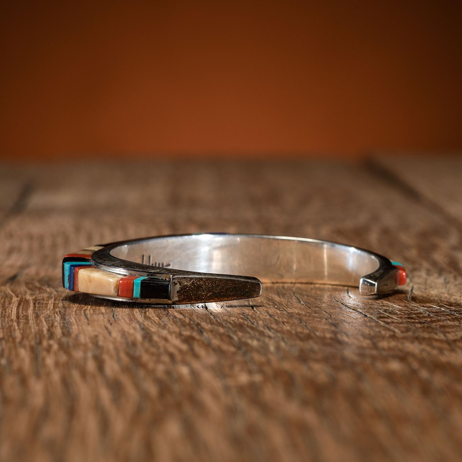 Silver and Cobblestone Inlay Cuff Bracelet