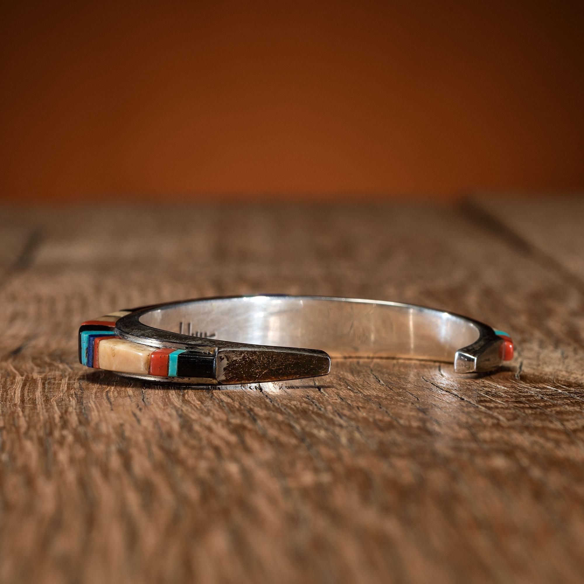Silver and Cobblestone Inlay Cuff Bracelet