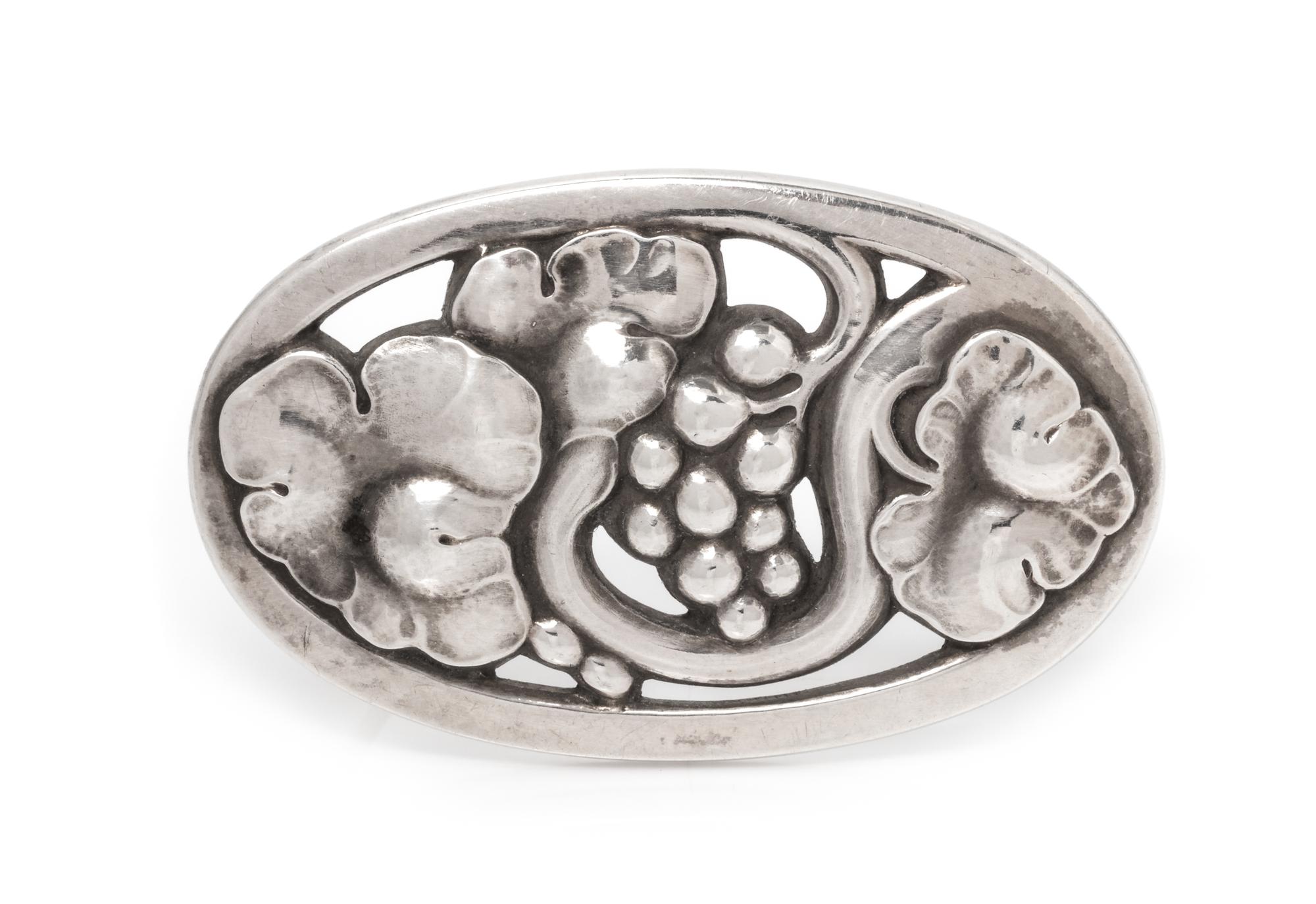 A Sterling Silver Grapevine Motif Brooch, Georg Jensen, 8.10 dwts.