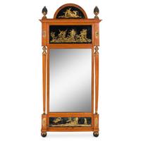 A Neoclassical Birch, Verre Églomisé and Parcel-Gilt Mirror