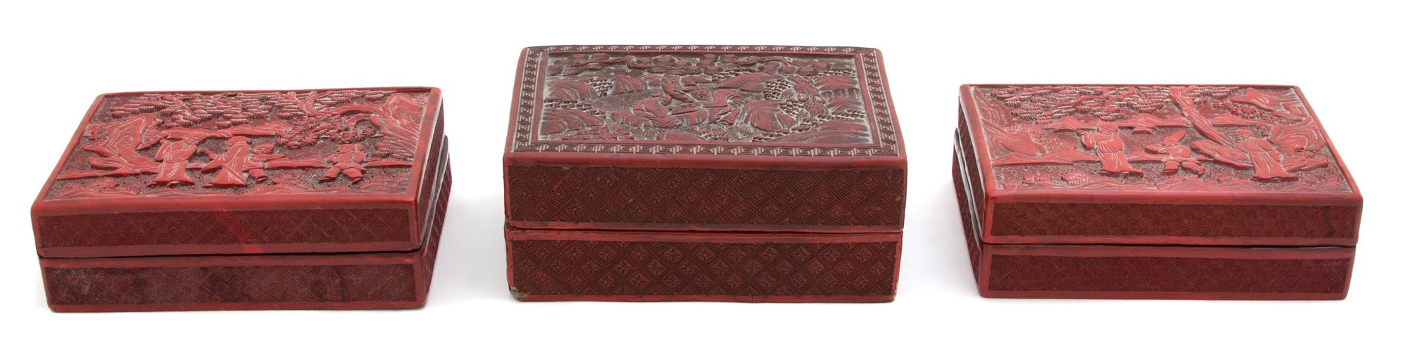 A Group of Three Chinese Carved Cinnabar Covered Boxes