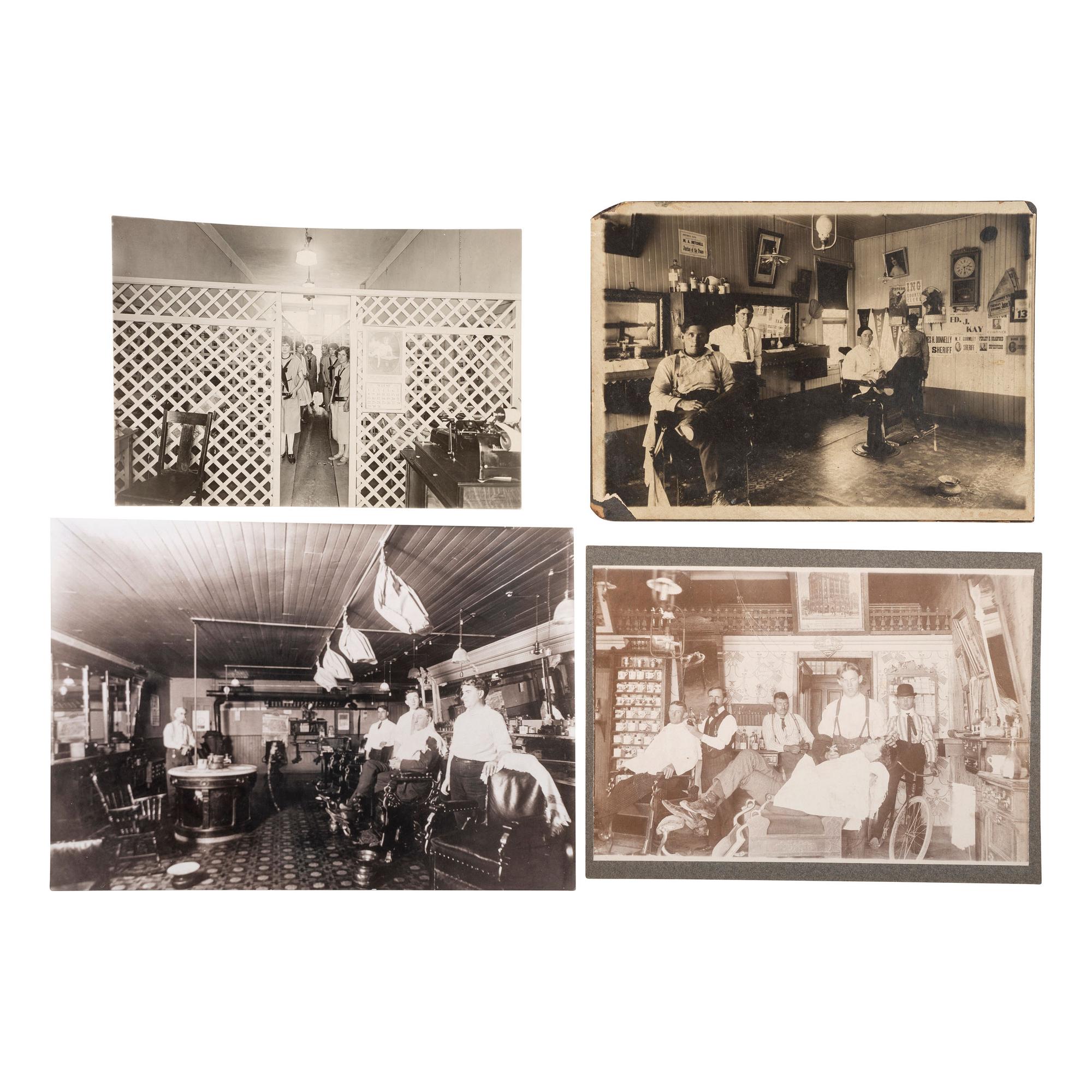 [OCCUPATIONAL PHOTOGRAPHY]. A group of images of store owners, barbers, butchers, seamstresses, bar owners, delivery people, and other various occupations, comprising: