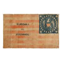 [LINCOLN-JOHNSON CAMPAIGN]. An exceedingly rare 34-star eagle parade flag, ca 1863-1864.