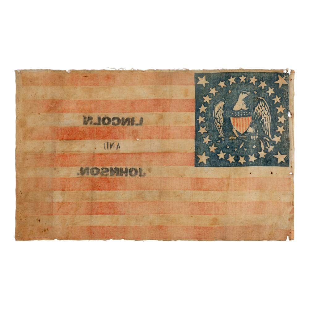 [LINCOLN-JOHNSON CAMPAIGN]. An exceedingly rare 34-star eagle parade flag, ca 1863-1864. 