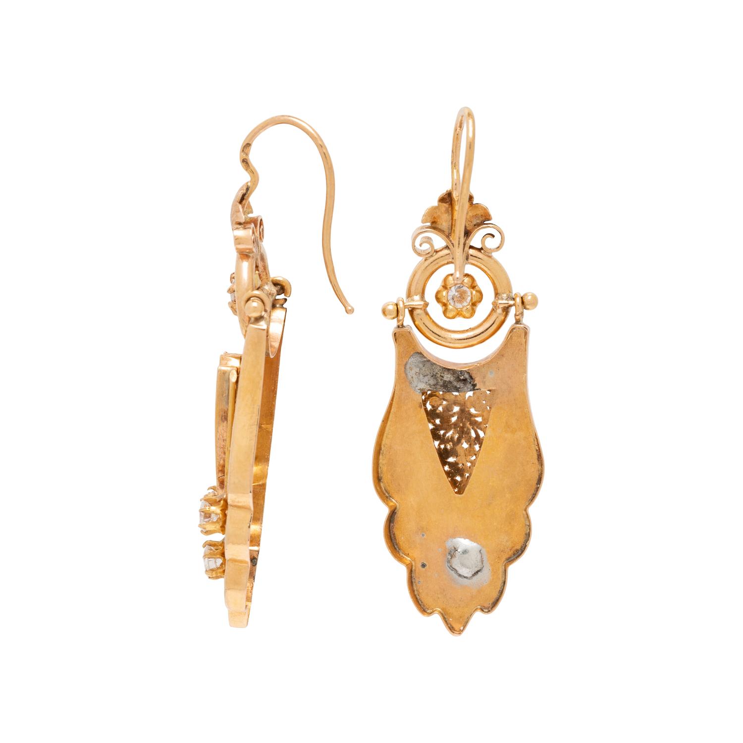 VICTORIAN YELLOW GOLD AND DIAMOND EARRINGS