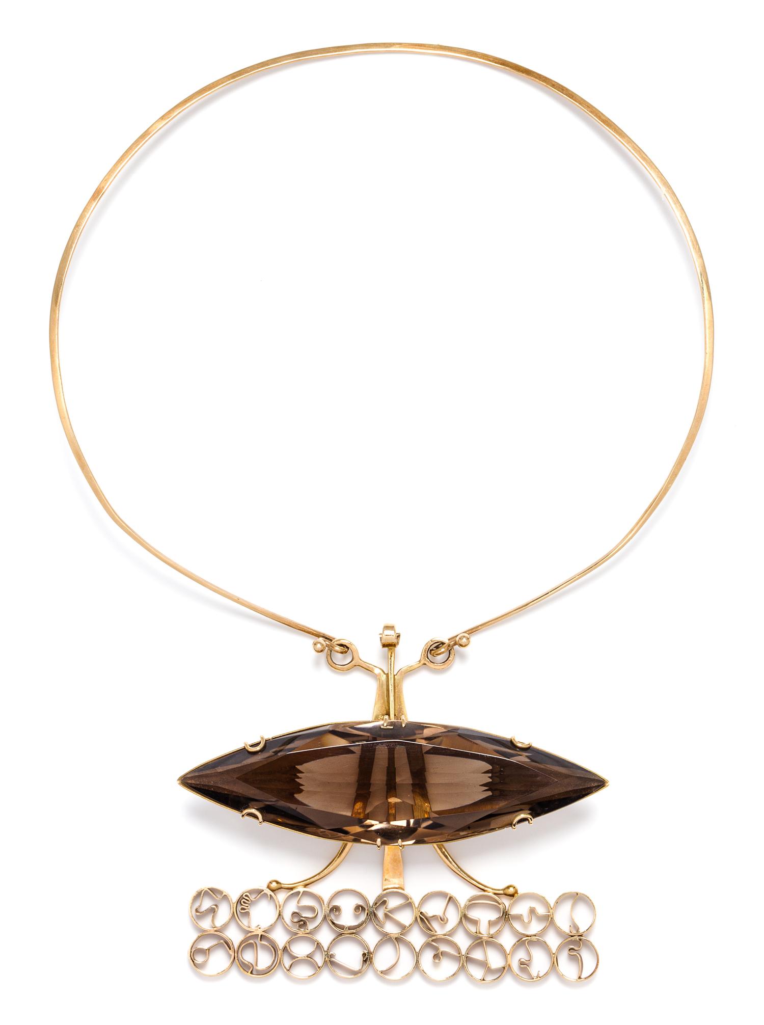 A Yellow Gold and Smokey Quartz Pendant with Neck Wire, Heikki Seppa, 60.10 dwts.