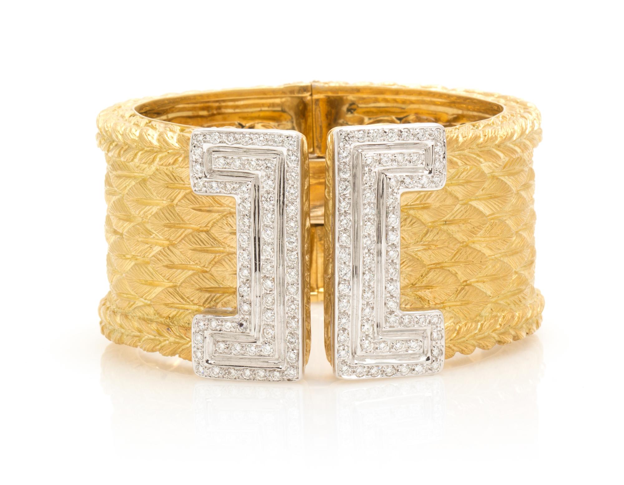 An 18 Karat Gold and Diamond Cuff Bracelet, 90.00 dwts.