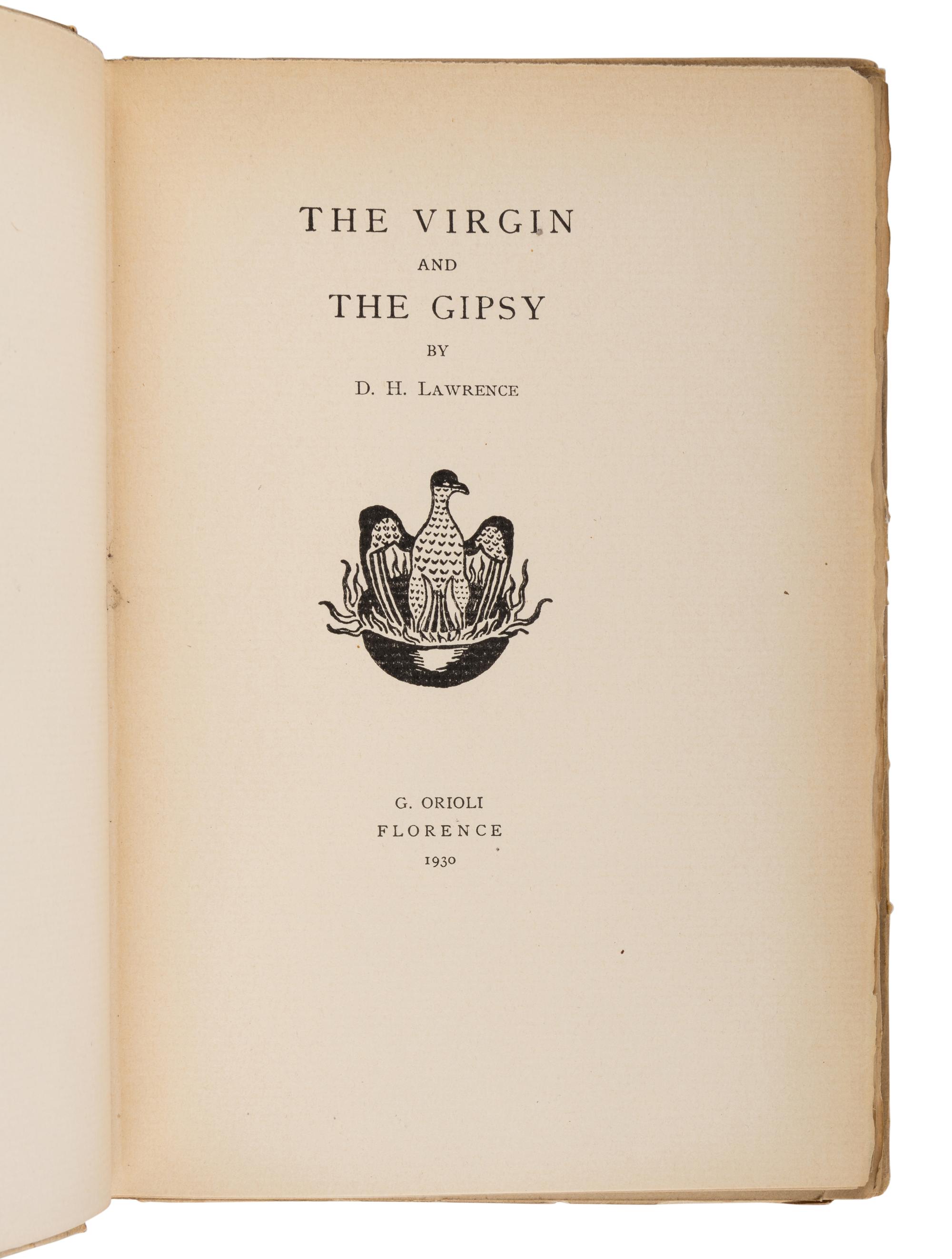 LAWRENCE, D. H. (1885-1930). The Virgin and the Gipsy . Florence: Tipografia Giunta for G. Orioli, 1930.