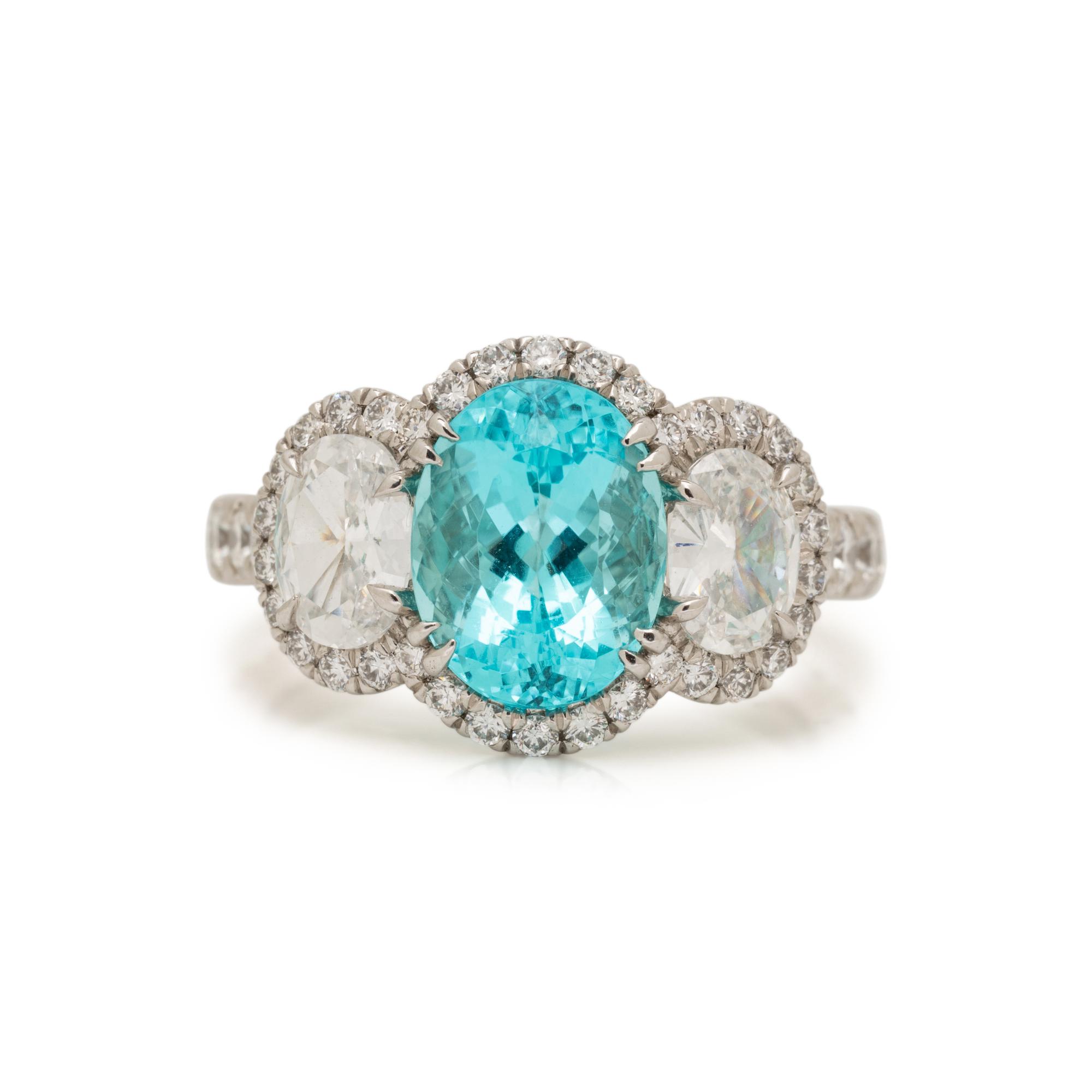 PARAIBA-TYPE TOURMALINE AND DIAMOND RING
