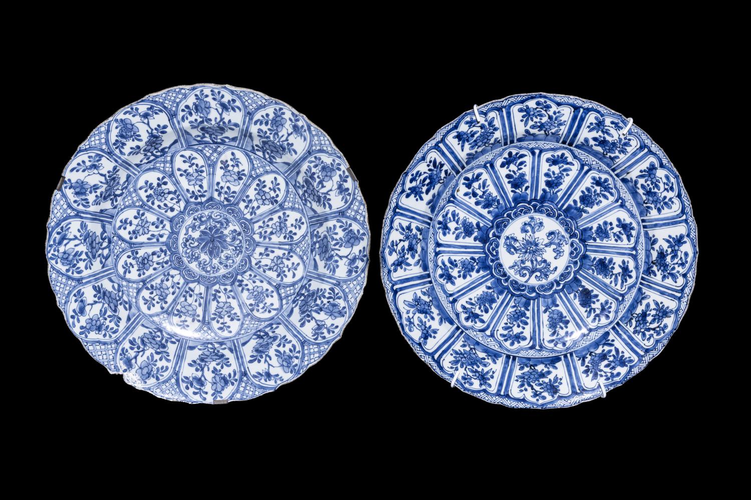 Two Chinese Export Blue and White Porcelain Chargers