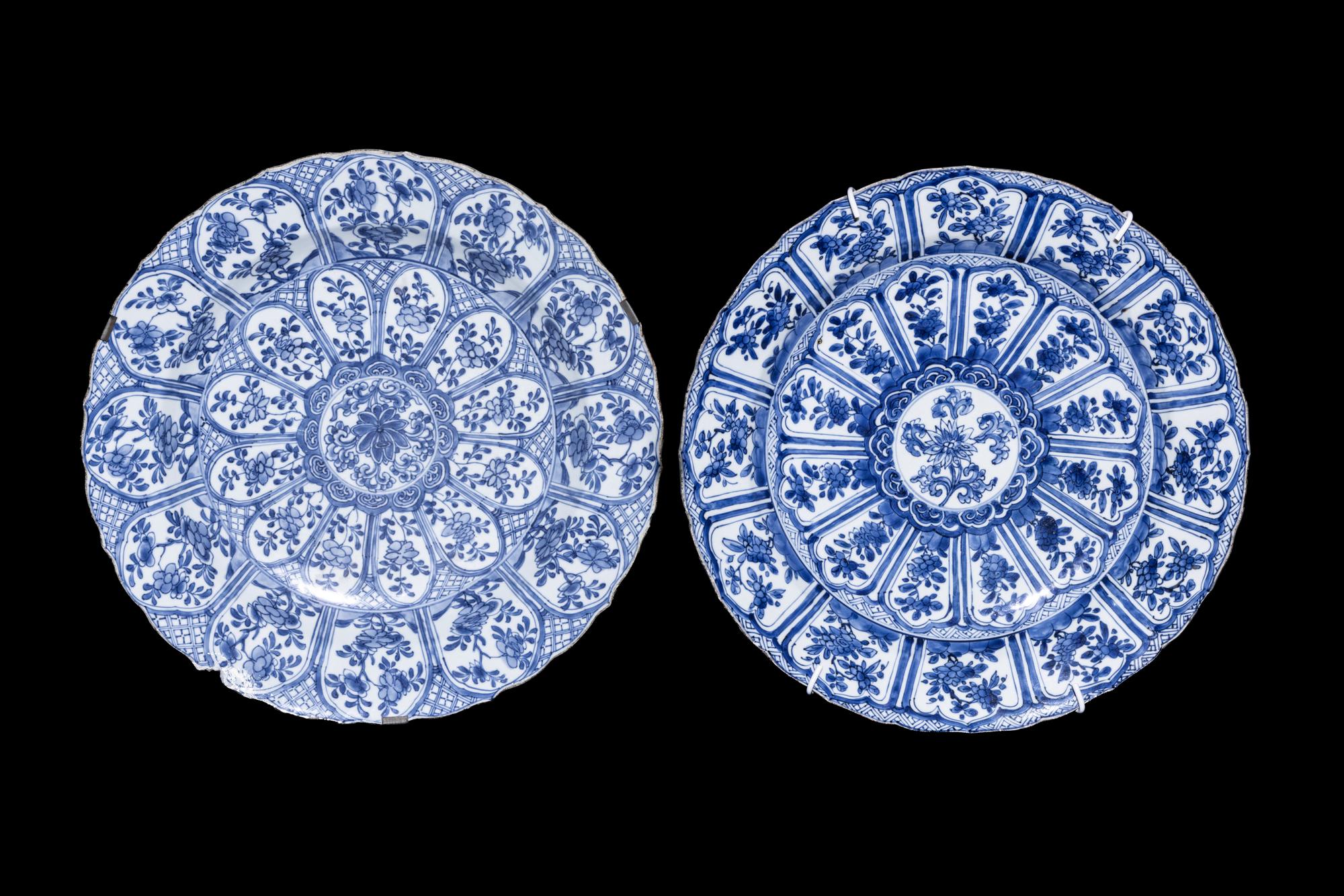 Two Chinese Export Blue and White Porcelain Chargers