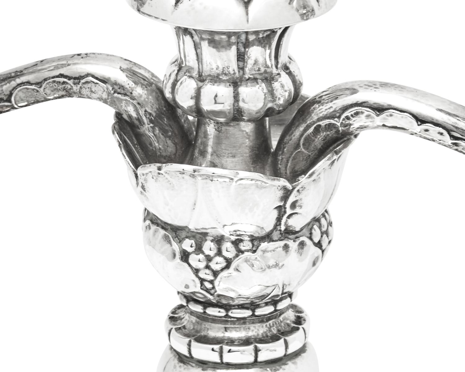 A Pair of Georg Jensen Silver Two-Light Candelabra