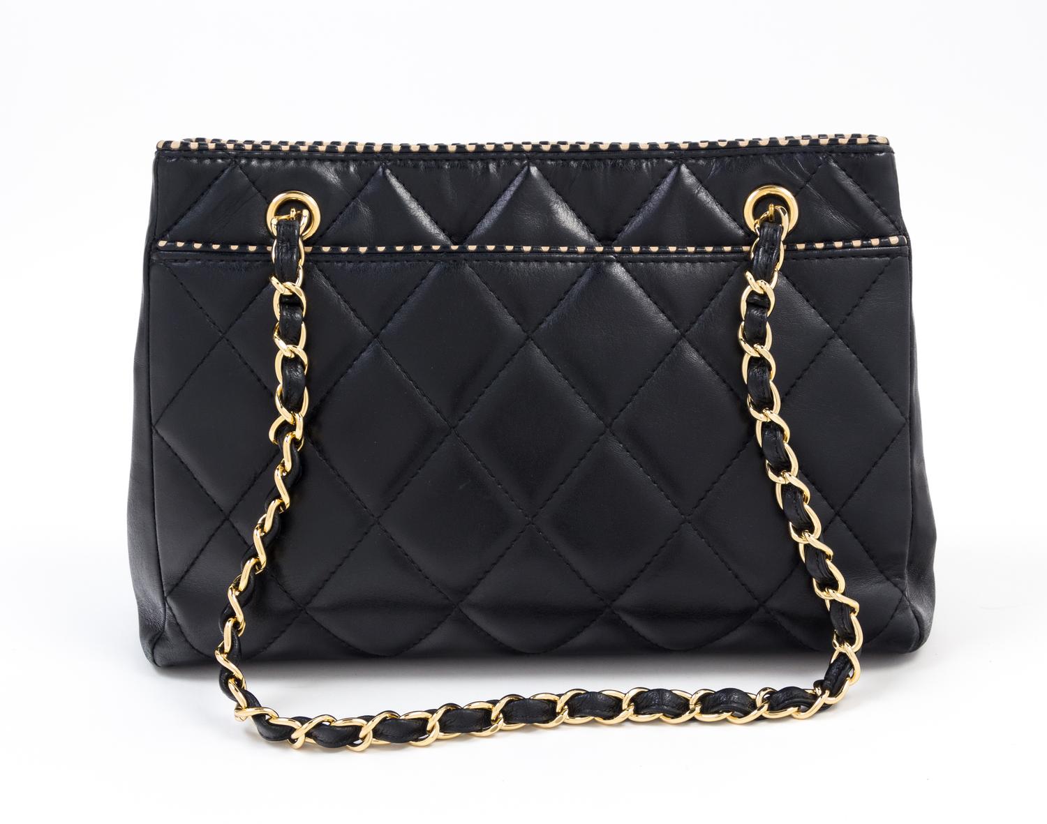 A Chanel Black Lambskin Quilted Tote Bag, 11.75" x 9" x 3.5"; Strap drop: 10.5".