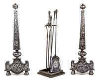 A Pair of Neoclassical Steel Andirons Height 33 1/2 inches. — 19TH/20TH CENTURY