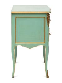 A Louis XV Style Painted and Parcel Gilt Commode