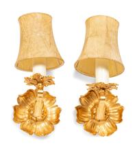 A Pair of Gilt Bronze Single-Light Sconces with Vinyl Shades