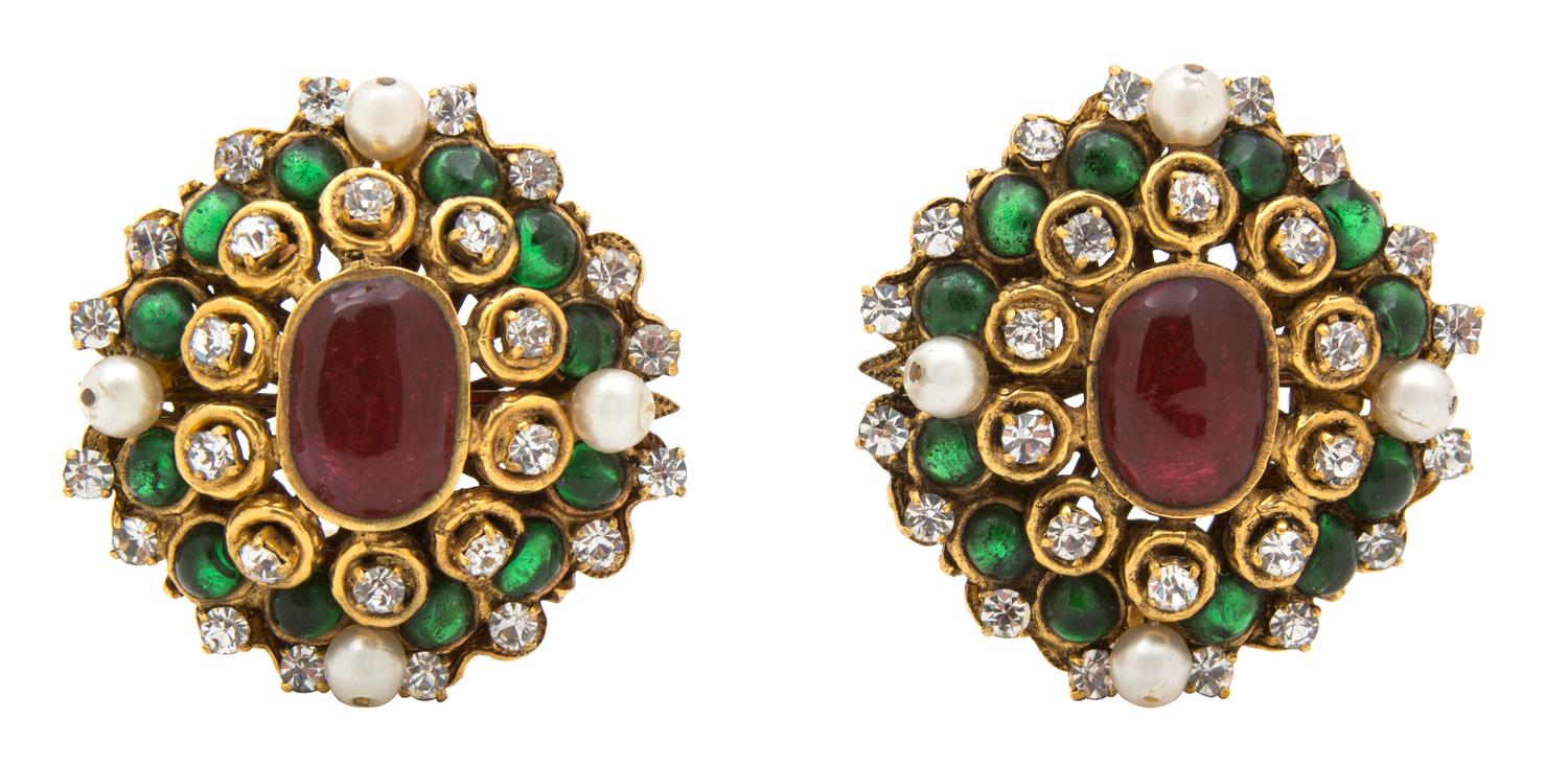 A Pair of Chanel Gripoix Earclips, 1.5" diameter.