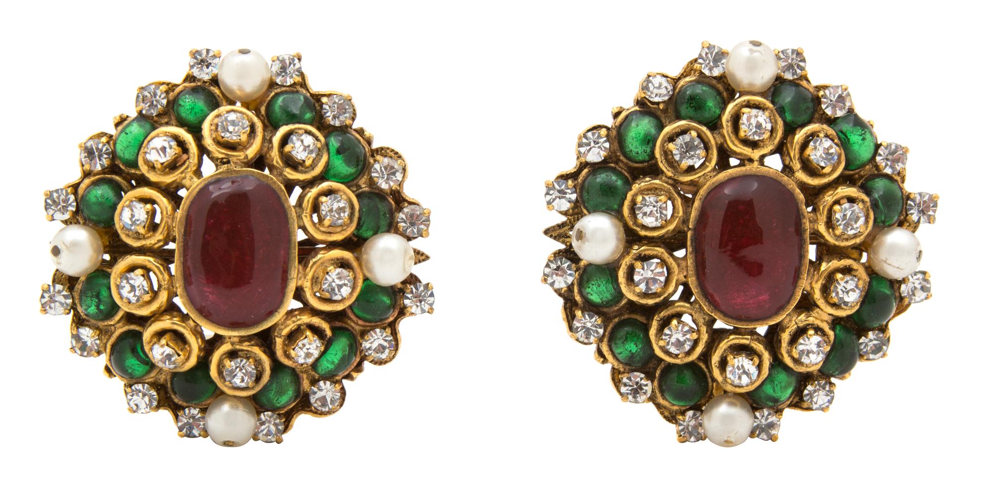 A Pair of Chanel Gripoix Earclips, 1.5" diameter.