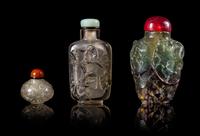 Three Hardstone Snuff Bottles Height of tallest 2 3/4 inches.