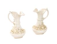 A Pair of Belleek Aberdeen Ewers, Height 7 1/8 inches.