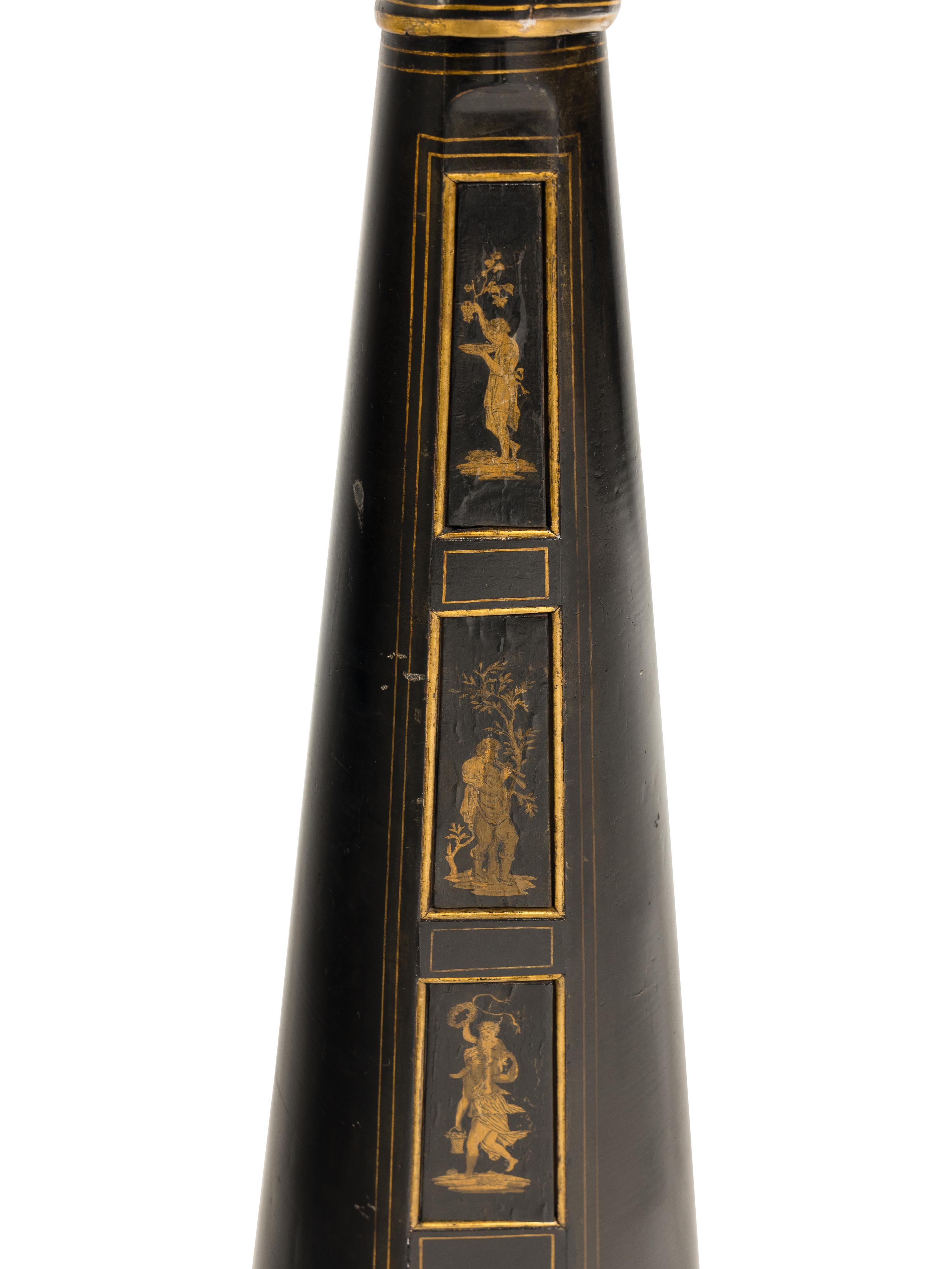 A Regency Brass Mounted, Stencil Decorated, Parcel Gilt and Ebonized Harp
