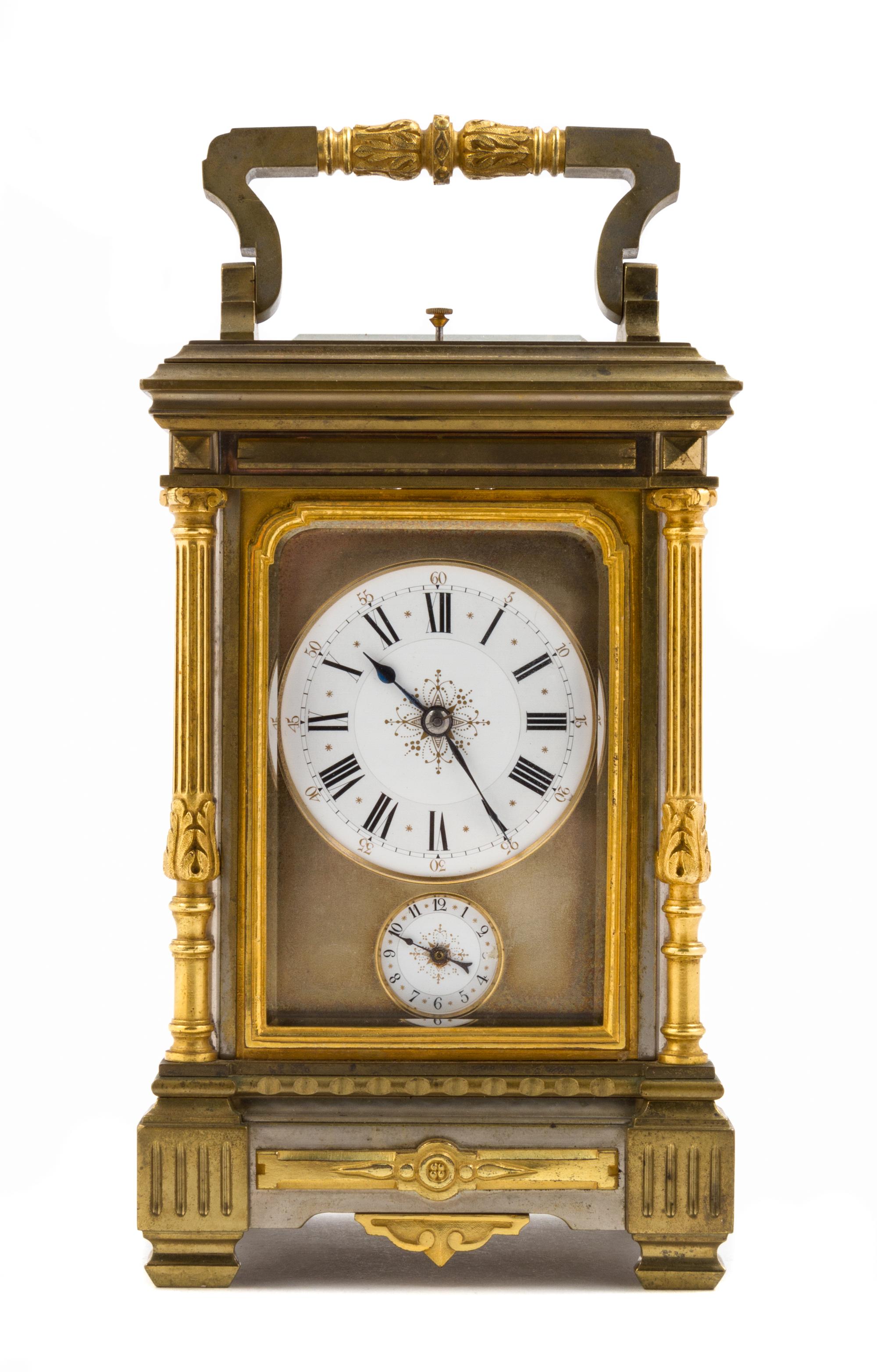 A French Parcel Gilt Bronze Repeating Carriage Clock Height 8 1/4 inches. — RETAILED BY TIFFANY & CO., EARLY 20TH CENTURY