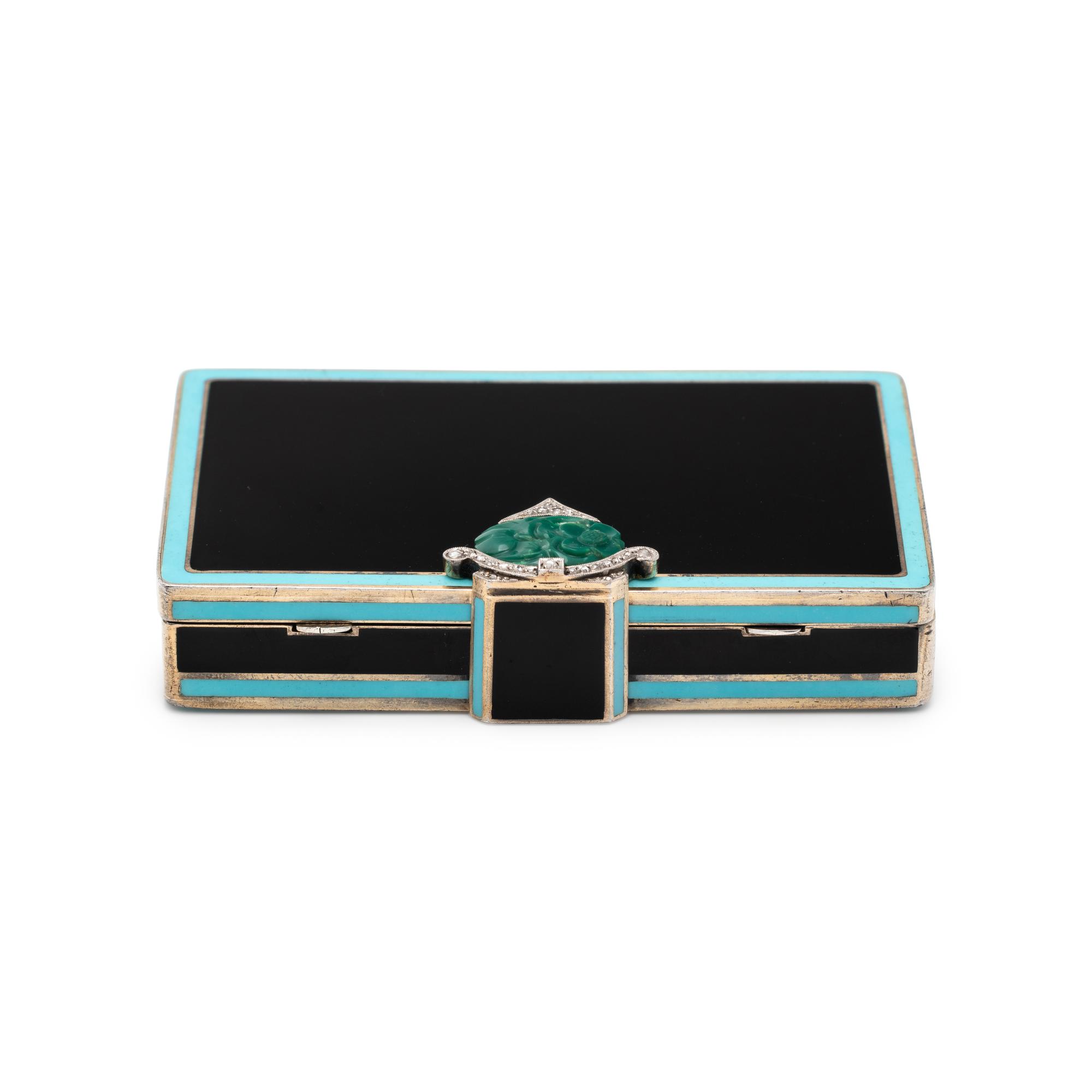 AUGUSTE PEYROULA, FRENCH, ENAMEL, HARDSTONE AND DIAMOND COMPACT