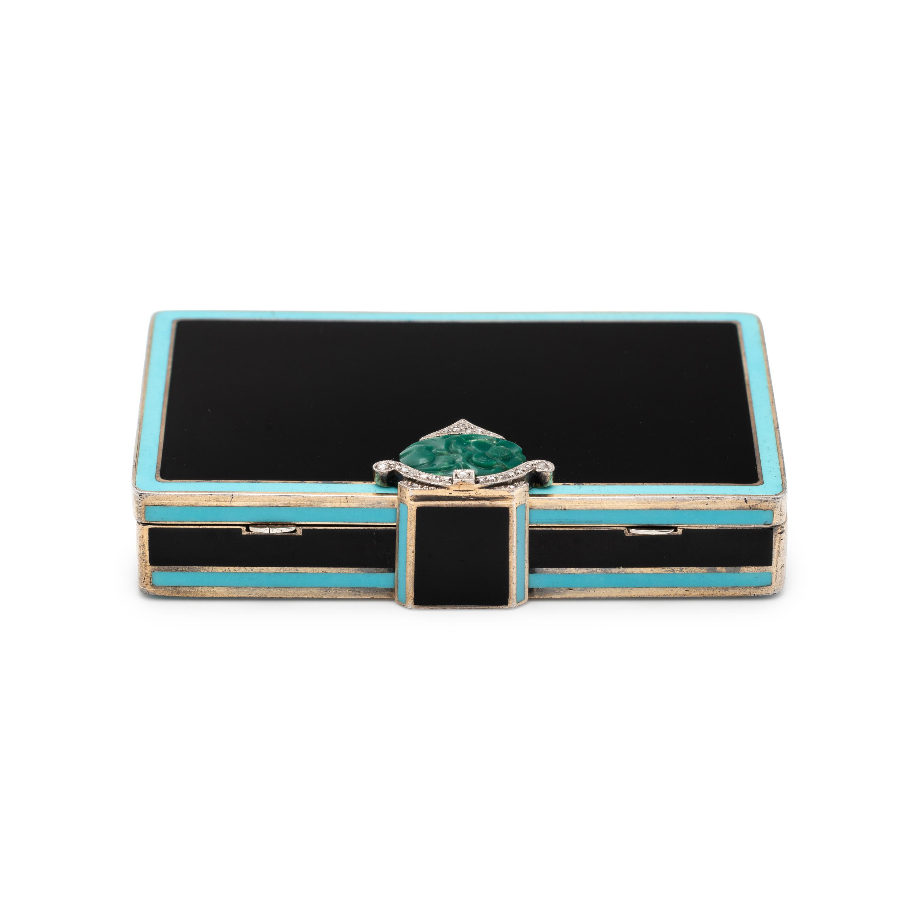 AUGUSTE PEYROULA, FRENCH, ENAMEL, HARDSTONE AND DIAMOND COMPACT