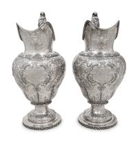 A Pair of American Coin Silver Presentation Ewers