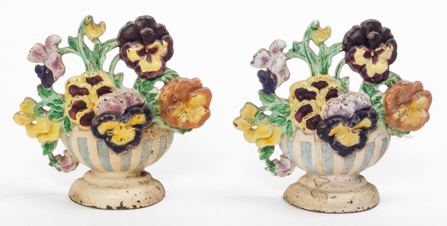 A Pair of Victorian Polychrome Decorated Wrought Iron Doorstops Height 7 inches. — 19TH CENTURY