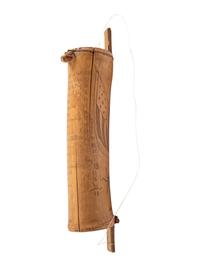 [SPANISH AMERICAN WAR]. Spanish American War-period bamboo canteen with folk art decoration. Ca late 19th century.