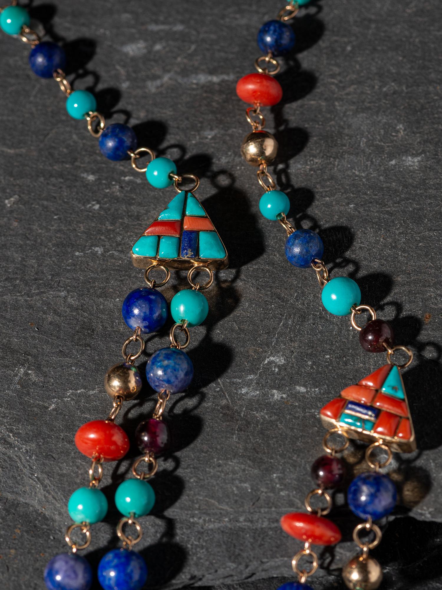 Reversible 14k Gold Multi-strand Necklace, with Channel Inlay Spacers