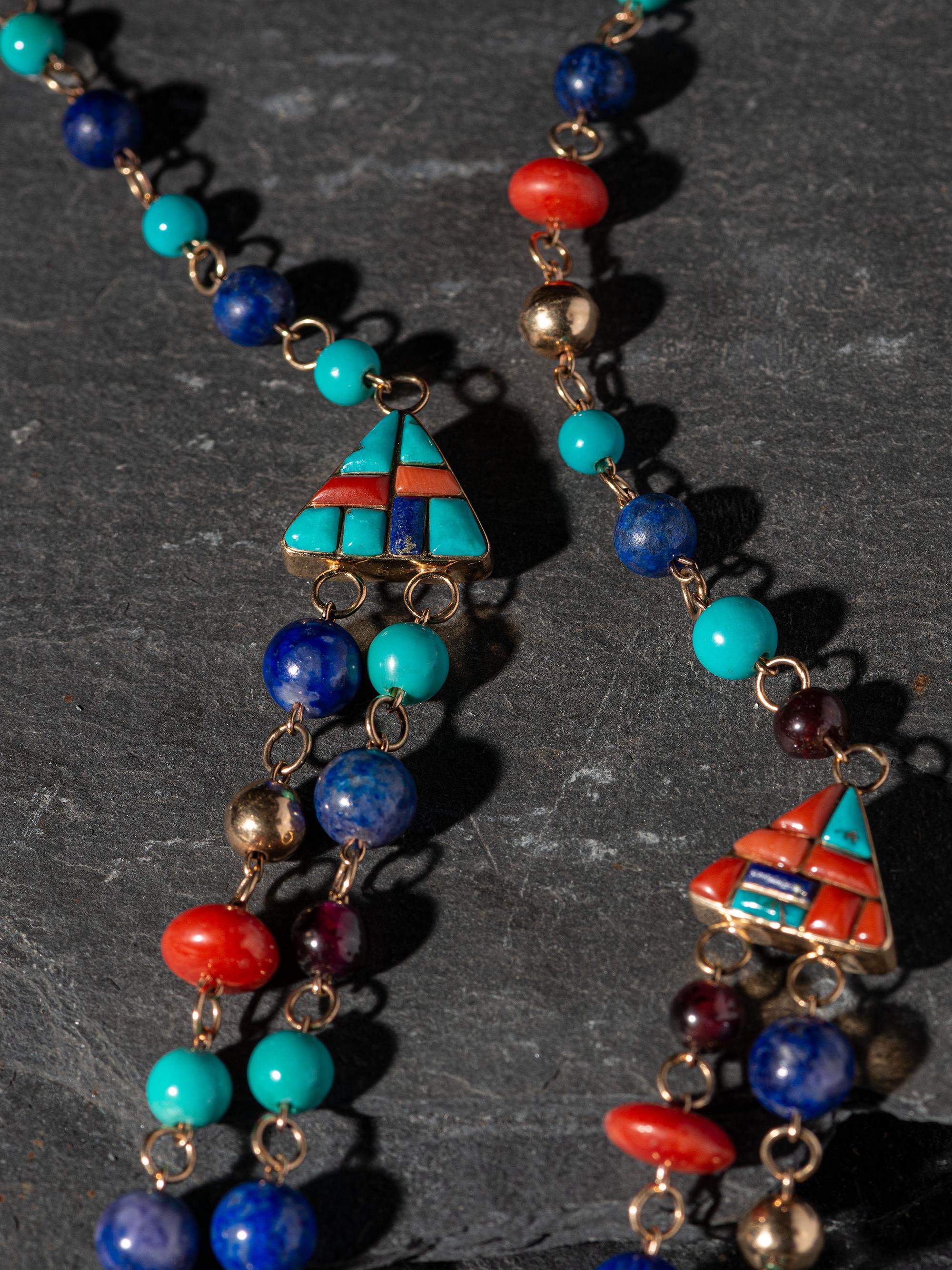 Reversible 14k Gold Multi-strand Necklace, with Channel Inlay Spacers