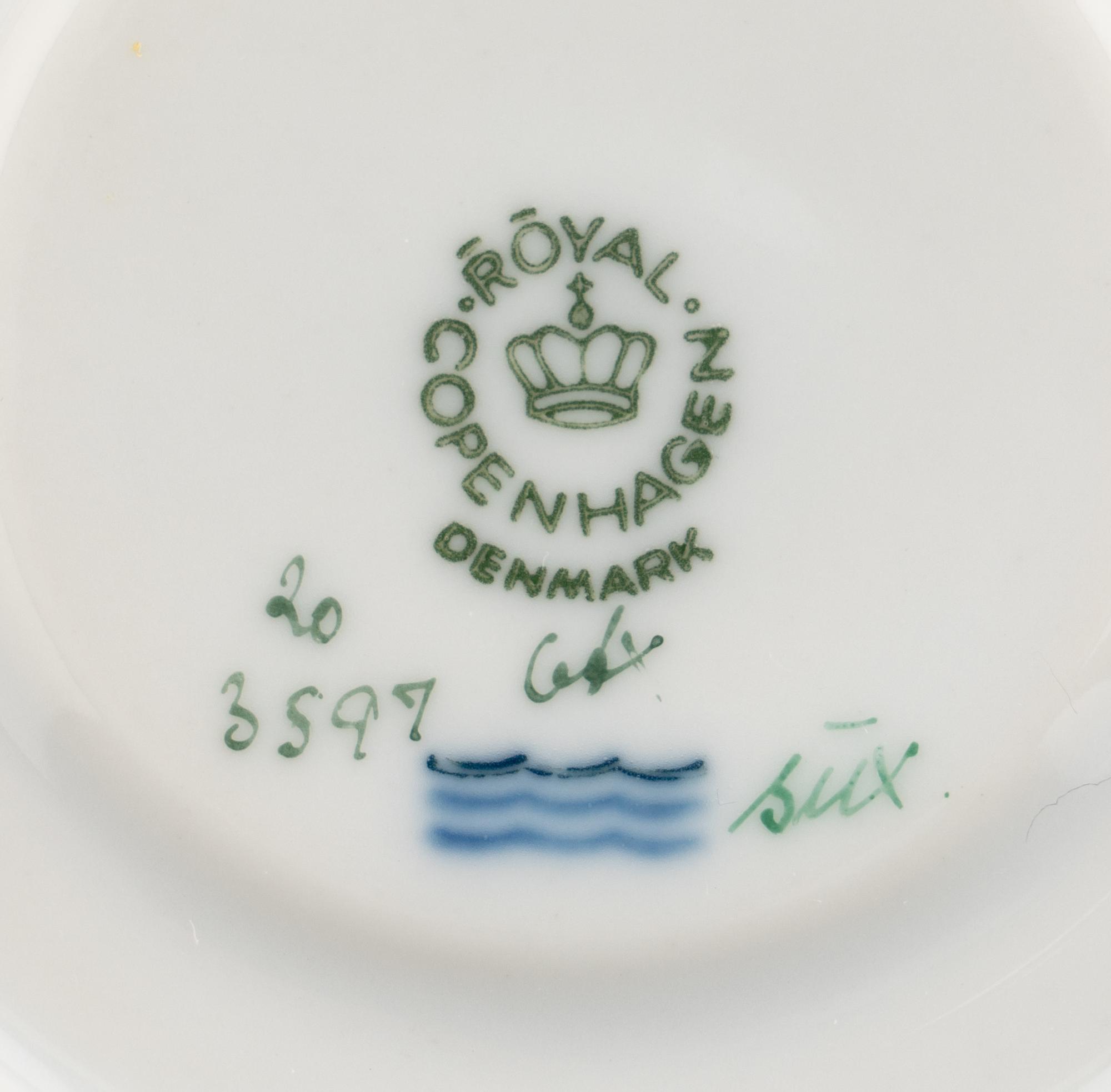 A Set of Eight Royal Copenhagen Flora Danica Porcelain Teacups and Saucers