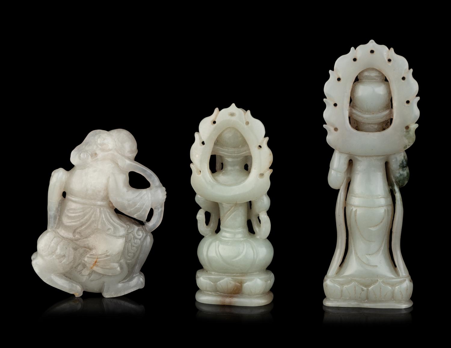 Six Chinese Pale Celadon Jade Figures