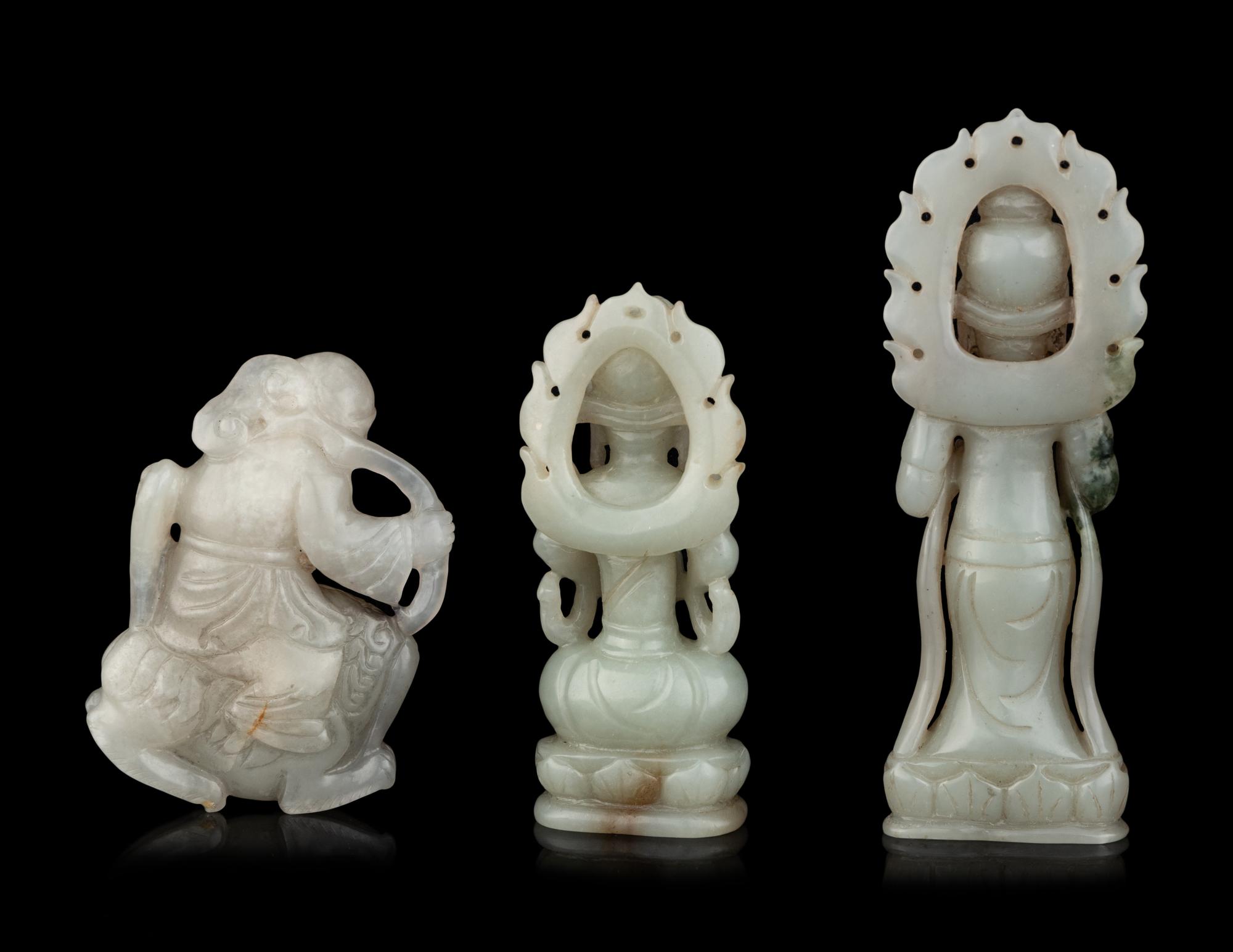 Six Chinese Pale Celadon Jade Figures