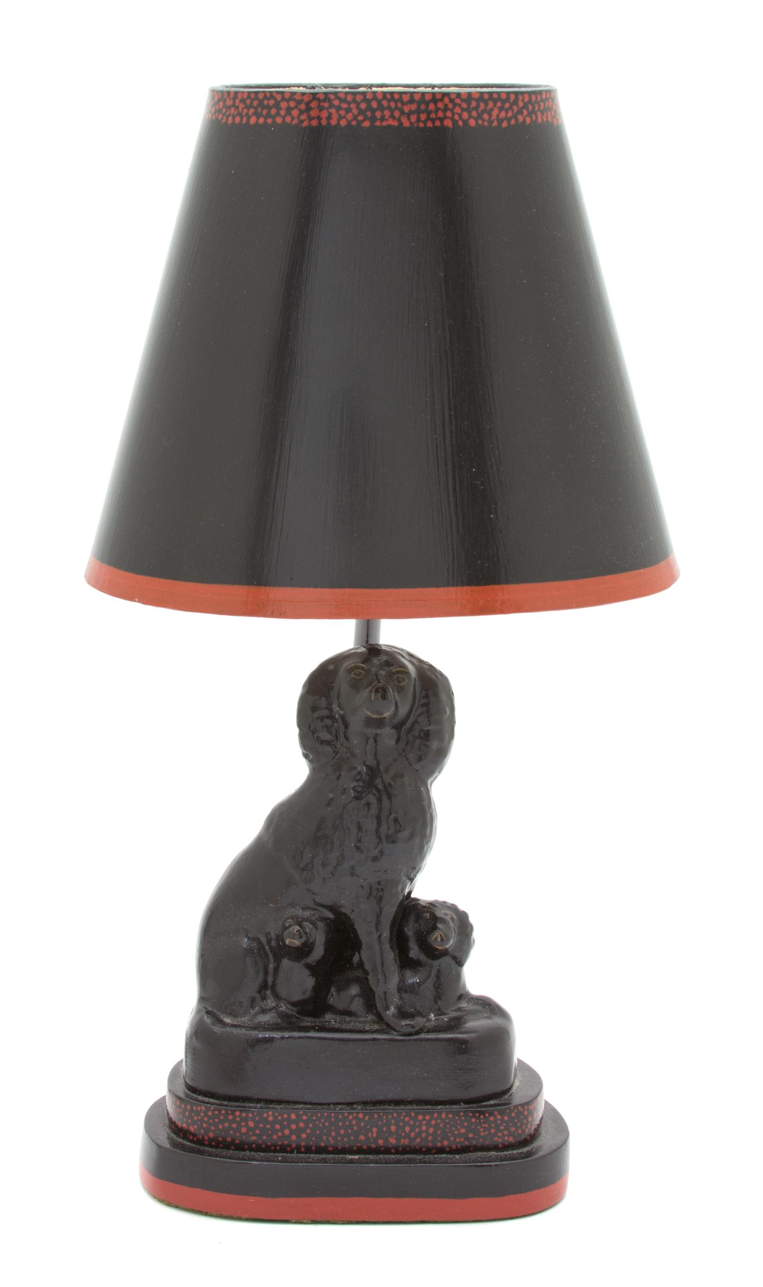 A Black Painted Composite Staffordshire Style Spaniel Group Height 15 1/4 inches.