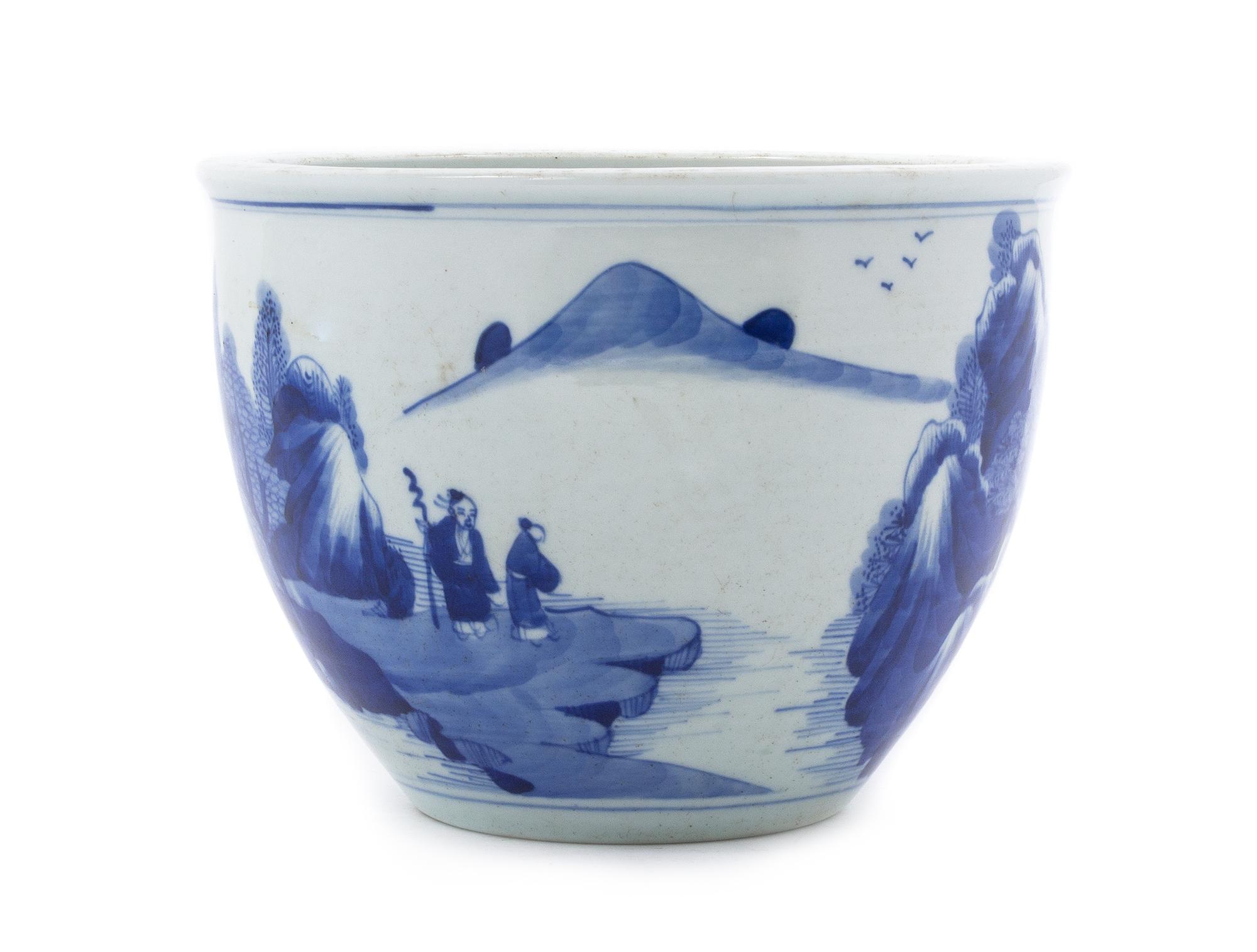 A Blue and White Porcelain Fish Bowl Diameter 8 1/2 inches.
