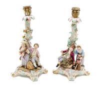 A Pair of Meissen Porcelain Figural Candlesticks Height 12 3/4 inches. — 19TH/20TH CENTURY